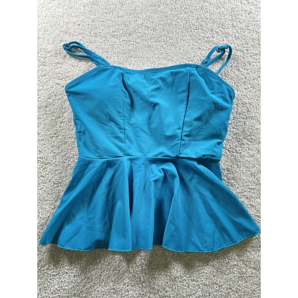 Tankini Top Womens Small Teal Blue Peplum Swimsuit Adjustable‎ Straps Lined